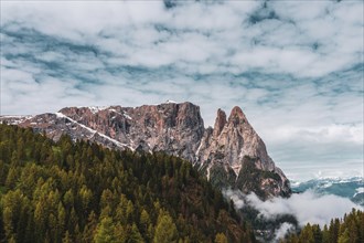 Panoramic view of Mount Sciliar from Alpe di Siusi in the Dolomites in South Tyrol, Italy, Europe