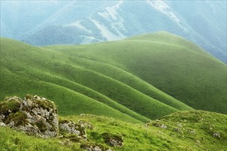 Beautiful landscape with the hills in the fog, Caucasus mountains