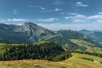 Panoramic view of Swiss mountains and Lake Lucerne