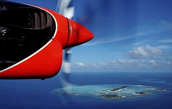 Aerial view of Maldives Island, Maldives, Indian Ocean, South Male Atoll, Dhigufinolhu, Veligandu,