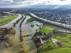 Dorsten, North Rhine-Westphalia, Germany, flood on the Lippe, river in the Ruhr area, the fields,