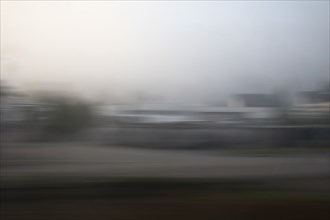 Long exposure early in the morning from a moving train, Plettenberg, North Rhine-Westphalia,