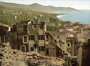 Old Town Panorama, San Remo, Riviera, Italy, c. 1895, Historical, digitally restored reproduction