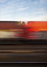 Long exposure from a moving train, Hagen, North Rhine-Westphalia, Germany, Europe