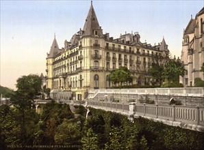 Promenade and Grand Hotel Gassion, Pau, Pyrenees, France, ca 1890, Historical, digitally restored