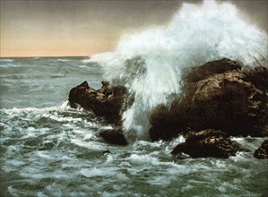 Coast with surf, Ventimiglia, Riviera. Italy, c. 1895, Historic, digitally restored reproduction