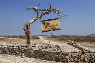 Sign at Palmwag Lodge, Palmwag, Damaraland, Kunene Region, Namibia, Africa