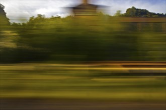 Long exposure from a moving train, Kamen, North Rhine-Westphalia, Germany, Europe