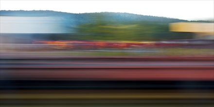 Long exposure from a moving train, Iserlohn, North Rhine-Westphalia, Germany, Europe