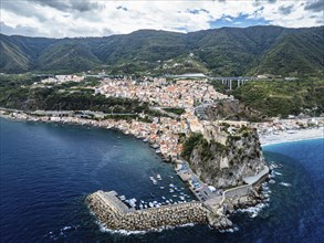 Scilla from a drone, Calabria, Italy, Europe