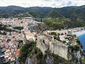 Scilla from a drone, Calabria, Italy, Europe