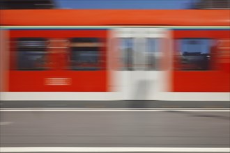 Long exposure from a moving train at Giessen station, Hesse, Germany, Europe