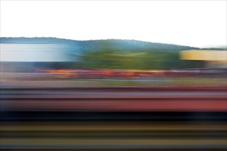 Long exposure from a moving train, Iserlohn, North Rhine-Westphalia, Germany, Europe