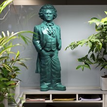 Green Beethoven figure in the office amidst room palaces at the information desk in the town hall,