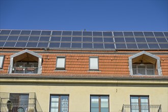 Residential building with solar roof, Alt-Moabit, Mitte, Berlin, Germany, Europe