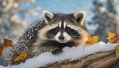 A raccoon in winter, studio, AI generated, AI generated