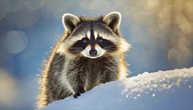 A raccoon in winter, studio, AI generated, AI generated