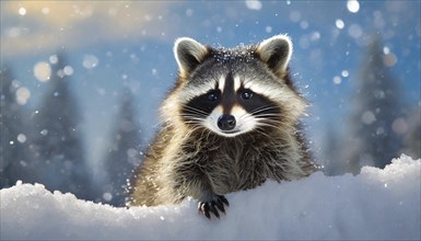 A raccoon in winter, studio, AI generated, AI generated