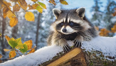 A raccoon in winter, studio, AI generated, AI generated