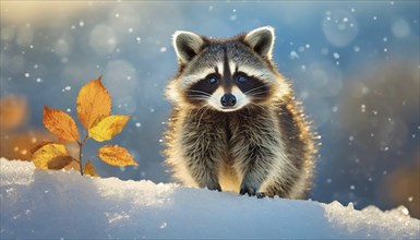 A raccoon in winter, studio, AI generated, AI generated