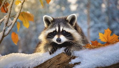 A raccoon in winter, studio, AI generated, AI generated