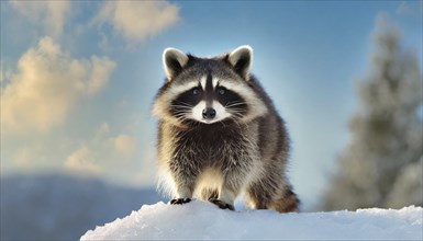 A raccoon in winter, studio, AI generated, AI generated