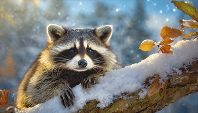 A raccoon in winter, studio, AI generated, AI generated