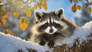 A raccoon in winter, studio, AI generated, AI generated