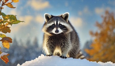 A raccoon in winter, studio, AI generated, AI generated