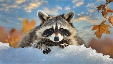 A raccoon in winter, studio, AI generated, AI generated