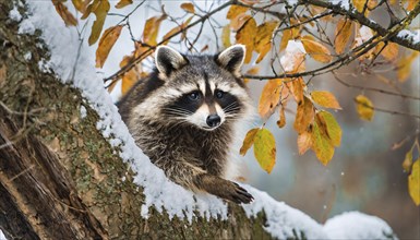 A raccoon in winter, studio, AI generated, AI generated