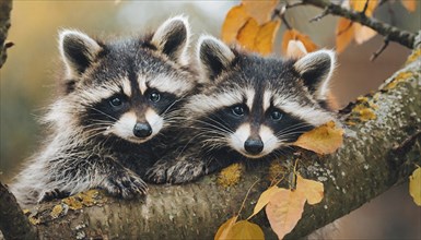 Two raccoons in winter, studio, AI generated, AI generated