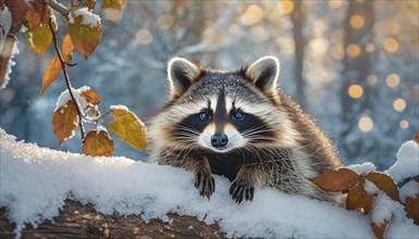 A raccoon in winter, studio, AI generated, AI generated