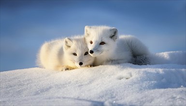 Two arctic foxes in the snow, Arctic fox, AI generated, Studio, AI generated