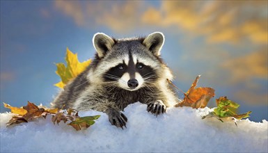 A raccoon in winter, studio, AI generated, AI generated