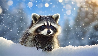 A raccoon in winter, studio, AI generated, AI generated