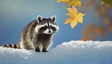 A raccoon in winter, studio, AI generated, AI generated