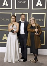 Carol Dysinger, Elena Andreicheva and Mark Ruffalo at the 92nd Academy Awards, Press Room held at