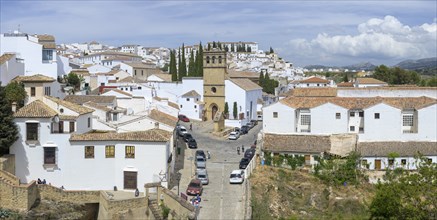 Ronda, Spain, April 2023: View on the whitewashed houses of Ronda in Andalusia and Padre Jesus