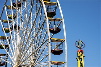 Bergen, Norway, May 2014: close-up and detail of colorful ferris wheel on blue sky, Europe