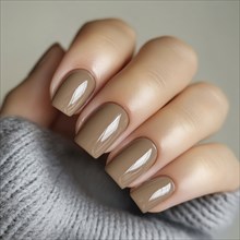 Warm taupe manicure with a glossy finish AI generated