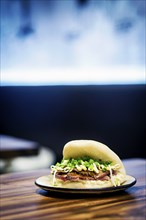 Asian pork belly bun pao traditional chinese snack sandwich food