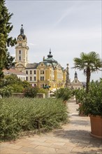 Historic city centre and central square with old historic buildings. Széchenyi Square in the centre