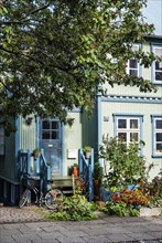 Traditional painted houses detail in reykjavik iceland street