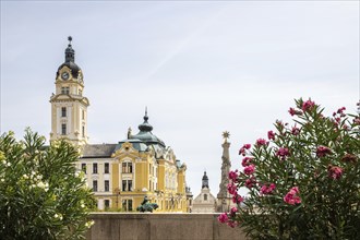 Historic city centre and central square with old historic buildings. Széchenyi Square in the centre