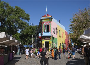 La Boca, Buenos Aires, Argentina, colourfully painted houses in the harbour district around the El