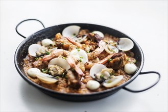 Seafood and rice paella traditional famous spanish food