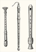 Various forms of old woodwind instruments, Ivory flute, beak flute, bass flute