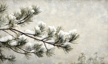 Cold pine branches, snow settled, serene winter scene AI generated