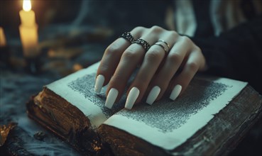 Female hands with white witchy nails AI generated